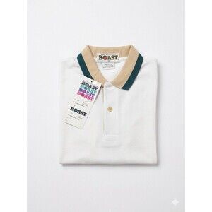 Deadstock 80s VTG Boast Tennis Shirt Large Cotton Polo White - 065